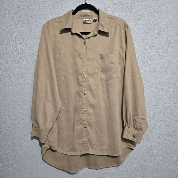 Chicos Womens Beige Long Sleeve Button Up Shirt Size L Neutral Basic Capsule - Picture 1 of 8
